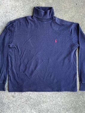 Polo Vintage 90’s Navy Turtleneck Sweater with Pink Pony Embroidery